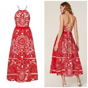 Red Lace Floral Embroidered Poplin Dress by RED Valentino | size 46 or US 10